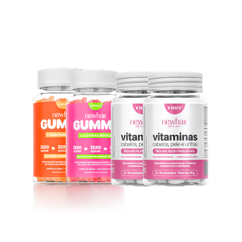 02 Vitaminas para Cabelo e Unha em Comprimido + 02 Vitaminas em Goma New Hair Gummy