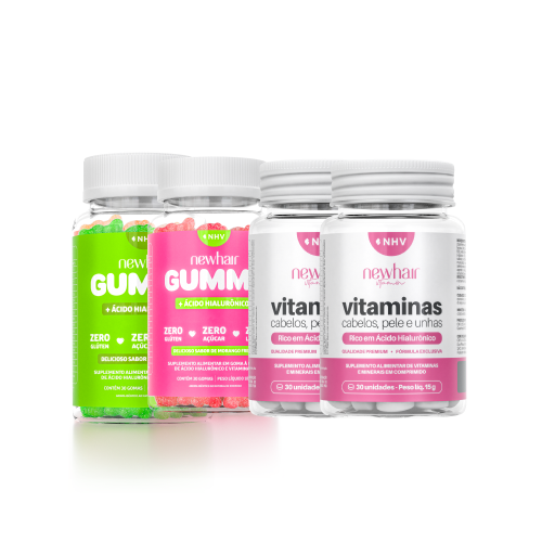 02 Vitaminas para Cabelo e Unha em Comprimido + 02 Vitaminas em Goma New Hair Gummy
