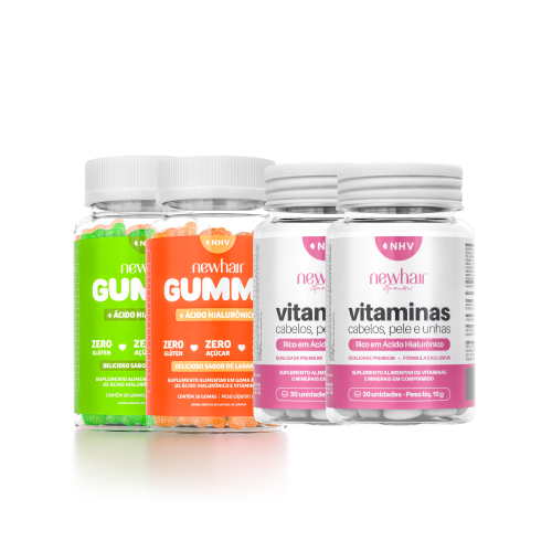 02 Vitaminas para Cabelo e Unha em Comprimido + 02 Vitaminas em Goma New Hair Gummy