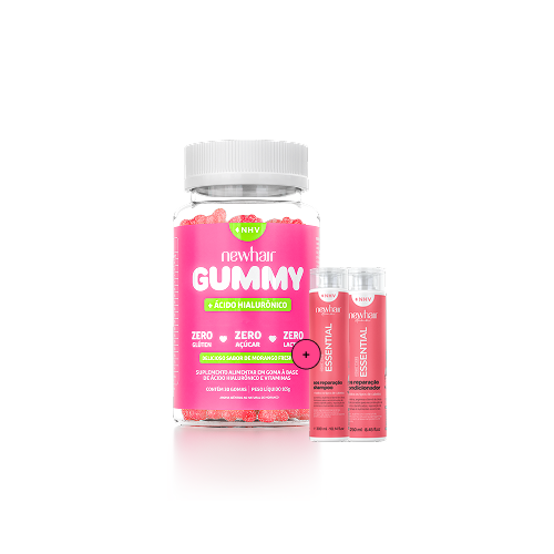 Vitamina em Goma New Hair Gummy + Shampoo e condicionador S.O.S reparação