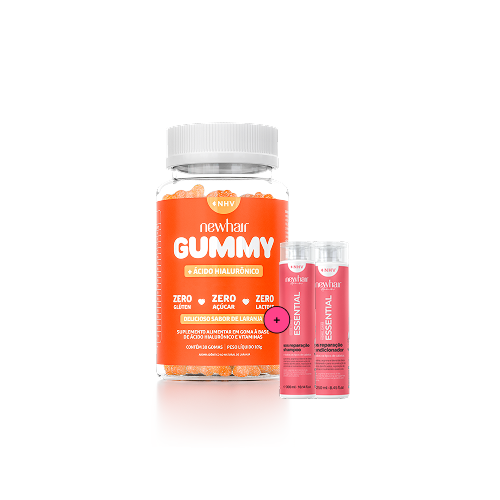 Vitamina em Goma New Hair Gummy + Shampoo e condicionador S.O.S reparação