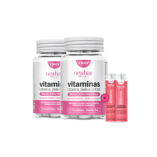 02 Vitaminas para Cabelo e Unha em Comprimido + Shampoo e condicionador S.O.S reparação