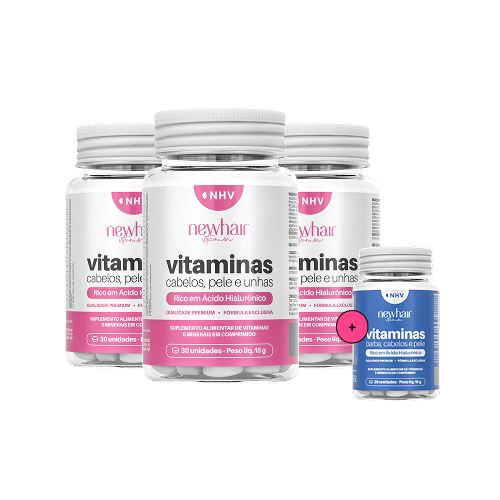 Vitamina para Cabelo e Unha em Comprimido 3 Fem. + 1 Masc.