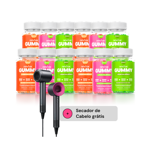 Kit 12 Potes Vitamina para Cabelo, Pele e Unha em Goma com Ácido Hialurônico Morango- Laranja - Uva + Secador (Cópia)