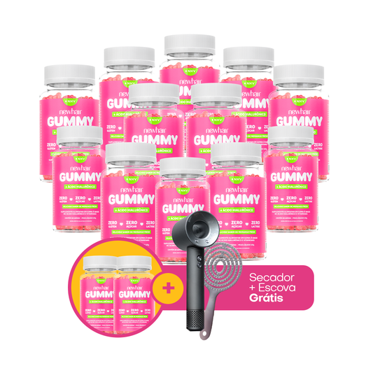 Kit 12 + 2 Potes Vitamina para Cabelo, Pele e Unha em Goma com Ácido Hialurônico