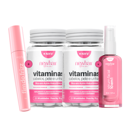 Kit 2 Potes de Vitamina para Cabelo + Sérum + Anti Frizz