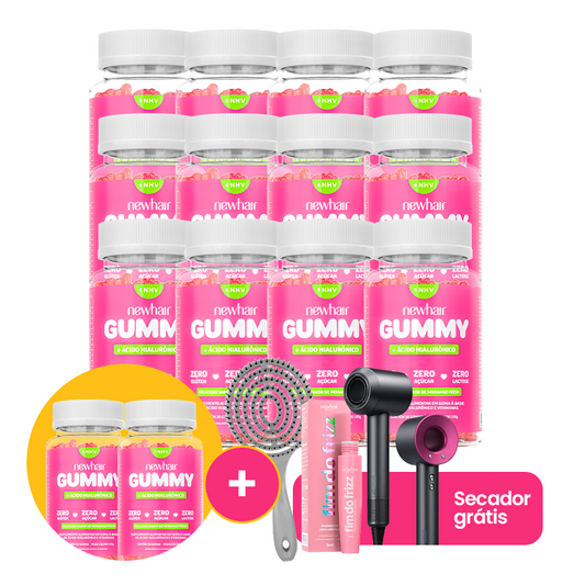 Kit 12 + 2 Potes Vitamina para Cabelo, Pele e Unha em Goma com Ácido Hialurônico