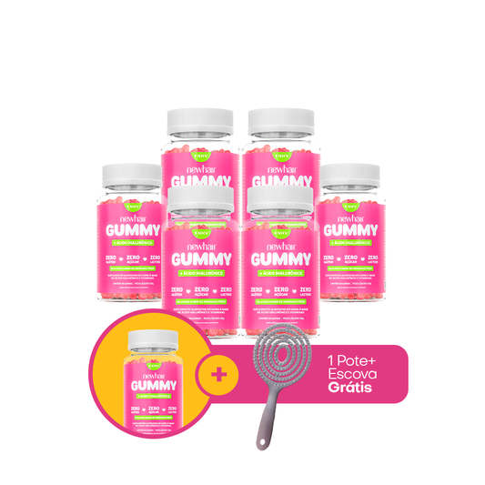 Kit 6 + 1 Potes Vitamina para Cabelo, Pele e Unha em Goma com Ácido Hialurônico