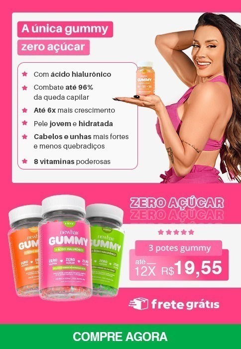  Influencer Mayra Cardi segurando um pote da Vitamina para cabelos, pele e unhas em goma New Hair Gummy sabor uva verde com rótulo verde